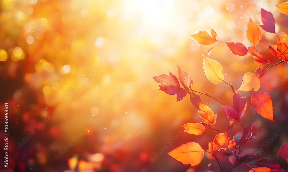 Fall background. Autumn colorful leaves and sun flares Fall background. Autumn colorful leaves and sun flares