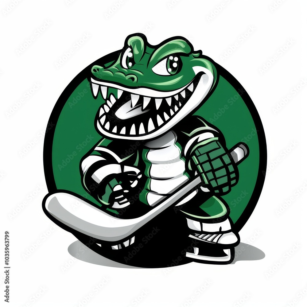 Fototapeta premium Logo with crocodile and ice hockey stick.