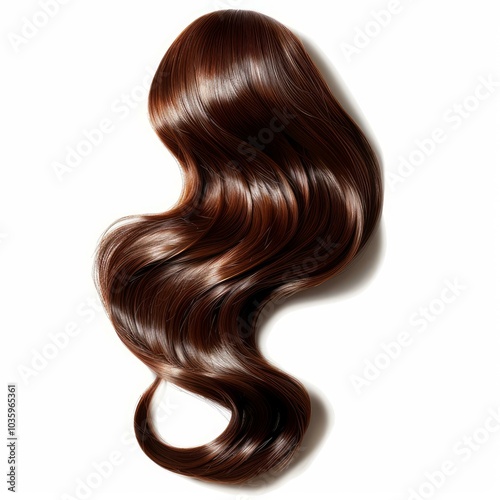 Long and shiny brown hair flowing on white background, isolated