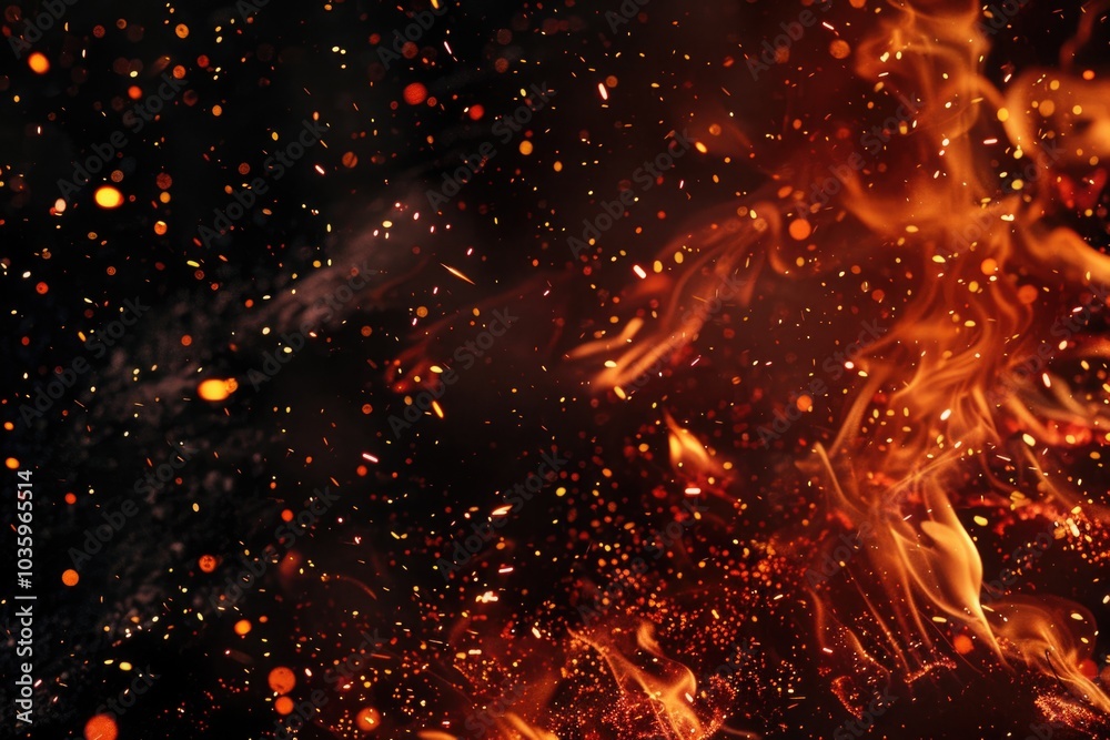 Fiery sparks light up the night sky. Fiery sparks light up the night sky.