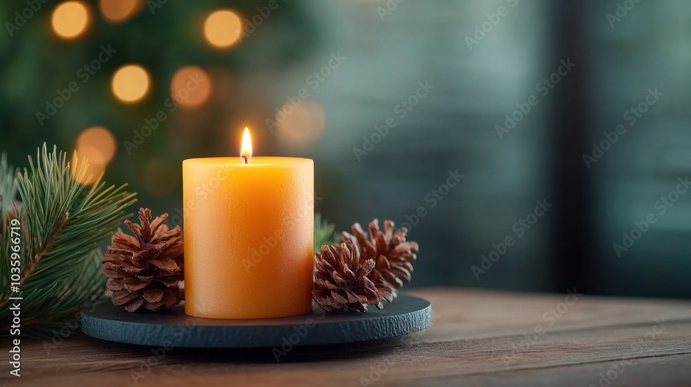 Holiday table set with candles and festive decorations, showcasing the warmth and joy of celebrating with loved ones Holiday table set with candles and festive decorations, showcasing the warmth and joy of celebrating with loved ones