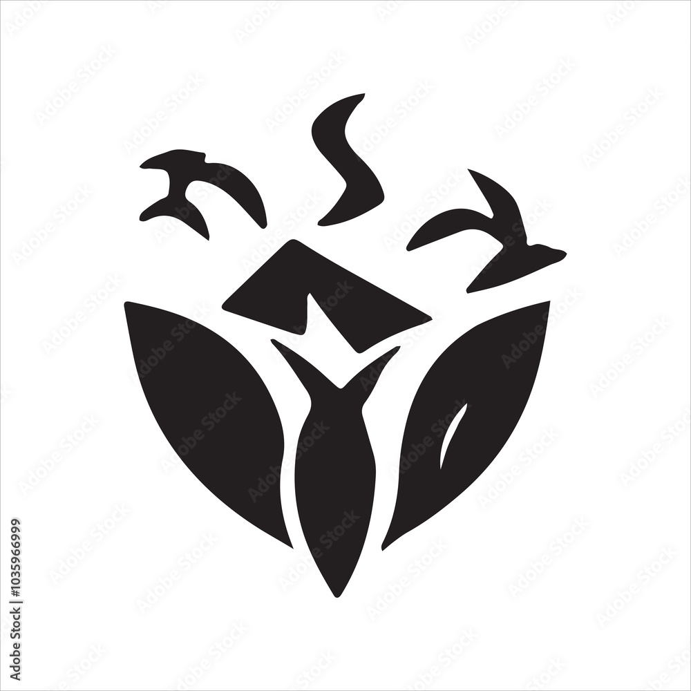 Birds and Leaves Eco Symbol in a Nature-Inspired Silhouette Vector Design Birds and Leaves Eco Symbol in a Nature-Inspired Silhouette Vector Design