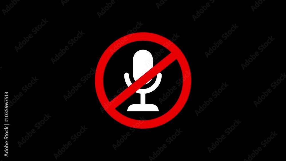 microphone with a prohibition sign., No allowed microphone icon animation, No recording or no microphone on black background.
microphone with a prohibition sign., No allowed microphone icon animation, No recording or no microphone on black background.