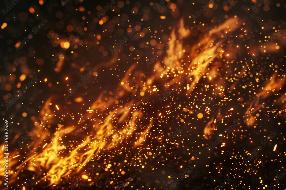 Fototapeta premium Fire flames and sparks on black background.