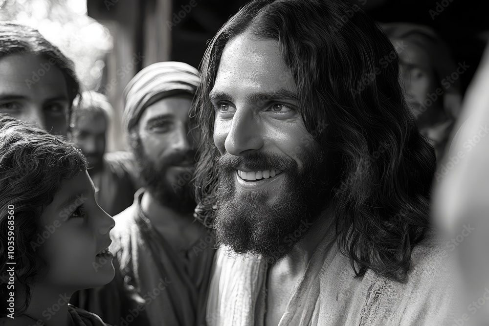 Smiling Jesus Christ with child. Smiling Jesus Christ with child.
