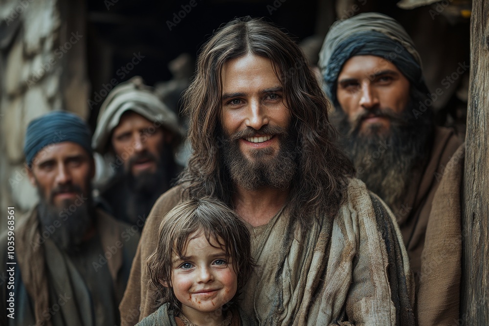 Smiling Jesus Christ with child. Smiling Jesus Christ with child.