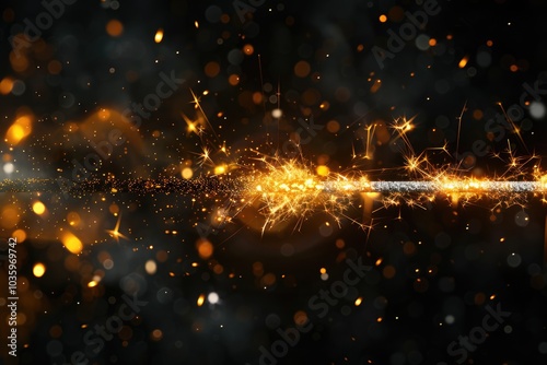 Golden sparkler on black background for celebrations.