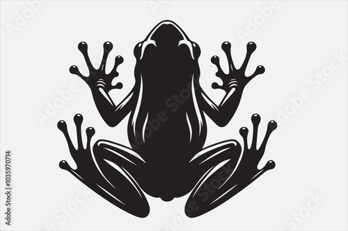 A black silhouette of a frog viewed.