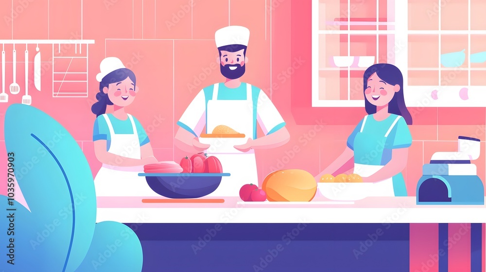 Joyful Family Cooking Together in Modern Kitchen Joyful Family Cooking Together in Modern Kitchen