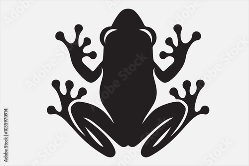 A black silhouette of a frog viewed.