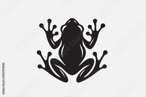 A black silhouette of a frog viewed.