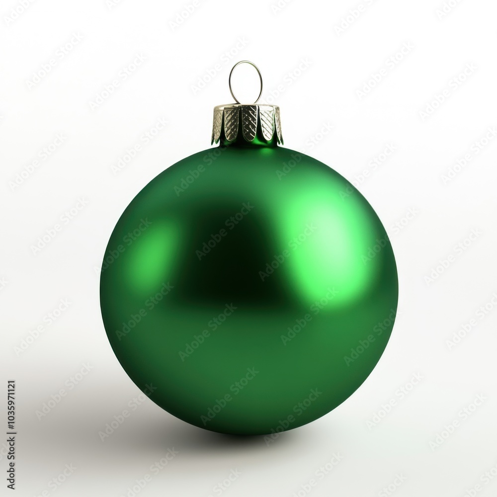 Shiny green christmas ornament on white background for holiday decor and festive design Shiny green christmas ornament on white background for holiday decor and festive design
