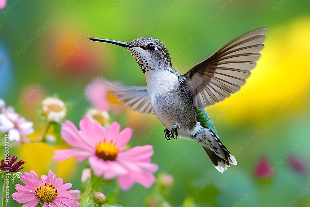 Fototapeta premium Hummingbird flying in nature 