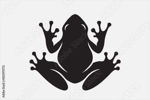 A black silhouette of a frog viewed.