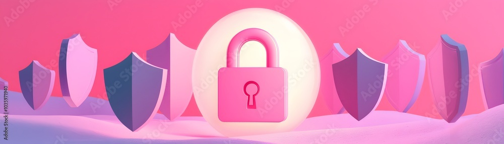 Glowing Digital Lock Illustration with Shields Glowing Digital Lock Illustration with Shields