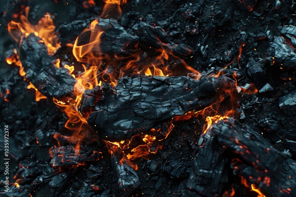 The flames of darkness float in the air.Fire charcoal. The flames of darkness float in the air.Fire charcoal.