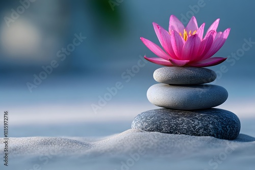 Zen garden stones and lotus flower