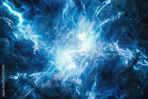 Blue and white energy with electrical electricy plasma power crackling fusion photo