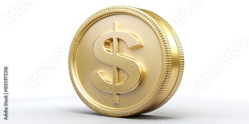 3D Rendered Golden Dollar Coin, 3D, Money, Finance