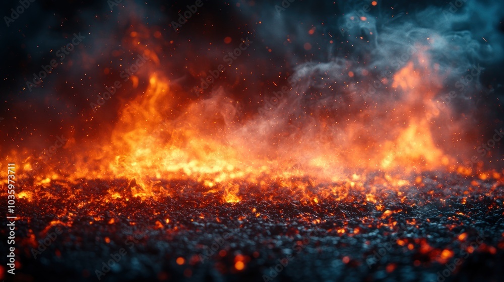 Bright flames dance against a backdrop of smoke, creating a powerful visual impact Bright flames dance against a backdrop of smoke, creating a powerful visual impact
