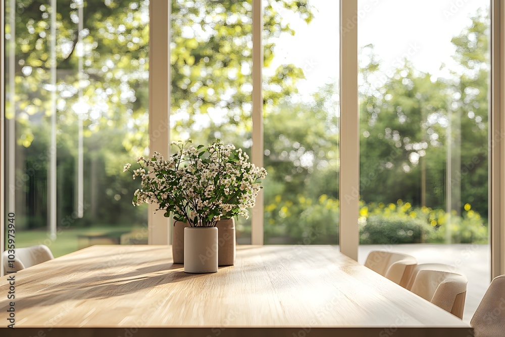 Fototapeta premium Elegant dining room with sunlight