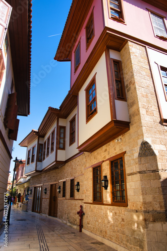 Traditional Street in Antalya Old Town, Turkey with Ottoman Architecture