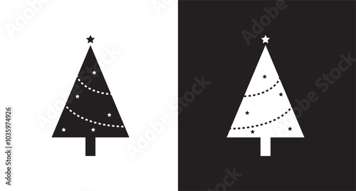 Christmas tree with decorations solid icon, Christmas and New Year concept, spruce with star and garland sign on white background, holiday attribute icon in glyph style. Vector graphics. stock illustr