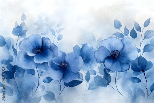 Blue floral watercolor pattern design