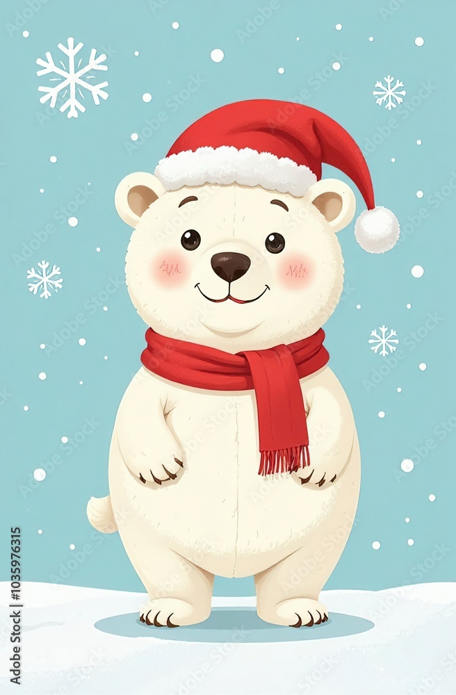 Cute white bunny wearing a Christmas hat and scarf. Generative AI Cute white bunny wearing a Christmas hat and scarf. Generative AI