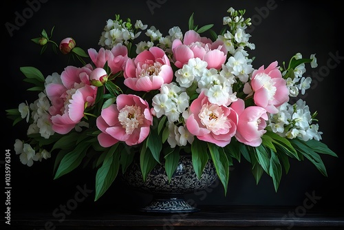 Floral arrangements on dark background