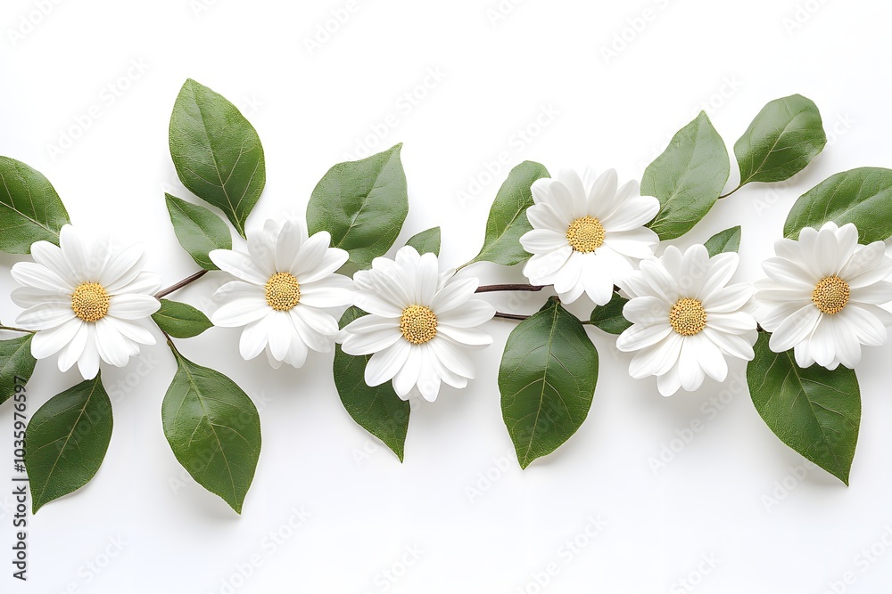 Obraz premium Floral branch with daisies and leaves