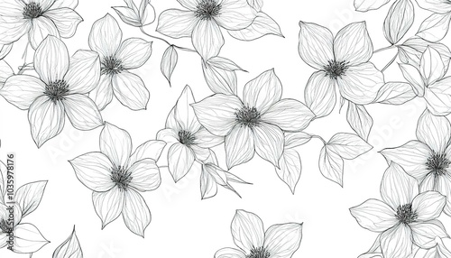 Black and White Floral Line Art Pattern