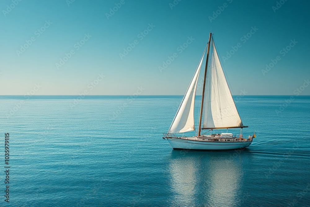 Fototapeta premium Sailboat sailing calm ocean water summer vacation