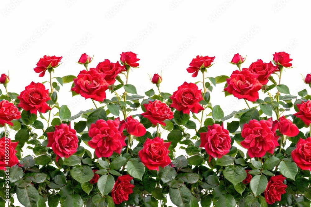 border of fresh red garden roses isolated on white background border of fresh red garden roses isolated on white background