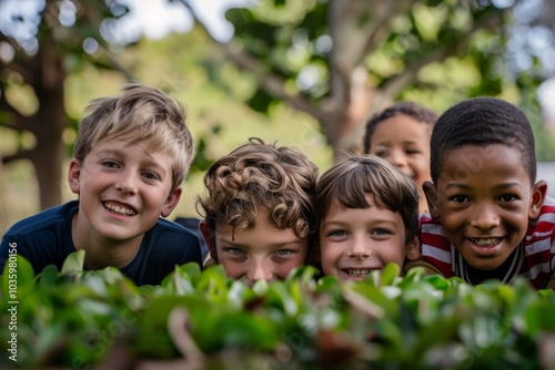 Group of happy children in a park. Selective focus. Kid.