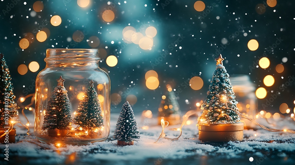 Festive Christmas Decorations and Glowing Lights in a Winter Wonderland Festive Christmas Decorations and Glowing Lights in a Winter Wonderland