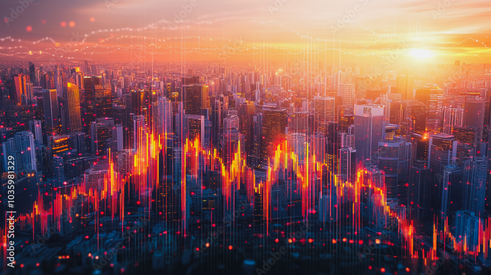 Naklejka premium Abstract business smart city and charts and graphs with statistics to innovative analyze business potential and forecast future development of companies growth.