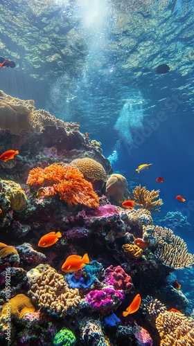Fototapeta Naklejka Na Ścianę i Meble -  Vibrant Underwater Coral Reef with Tropical Fish
