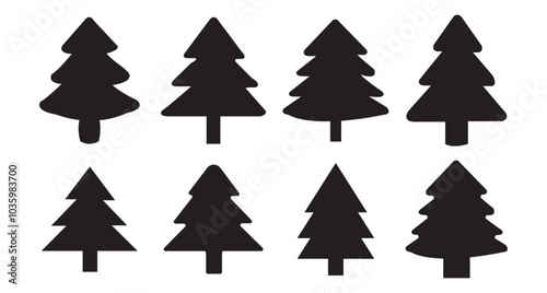 Christmas tree icon set. Vector illustration of pine silhouette