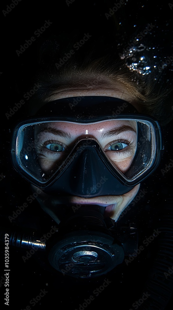 Close-up Portrait of a Scuba Diver Underwater Close-up Portrait of a Scuba Diver Underwater