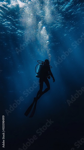 Wallpaper Mural Silhouette of Scuba Diver in Deep Blue Ocean Torontodigital.ca