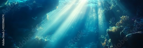 Sunbeams Illuminate Underwater Coral Reef