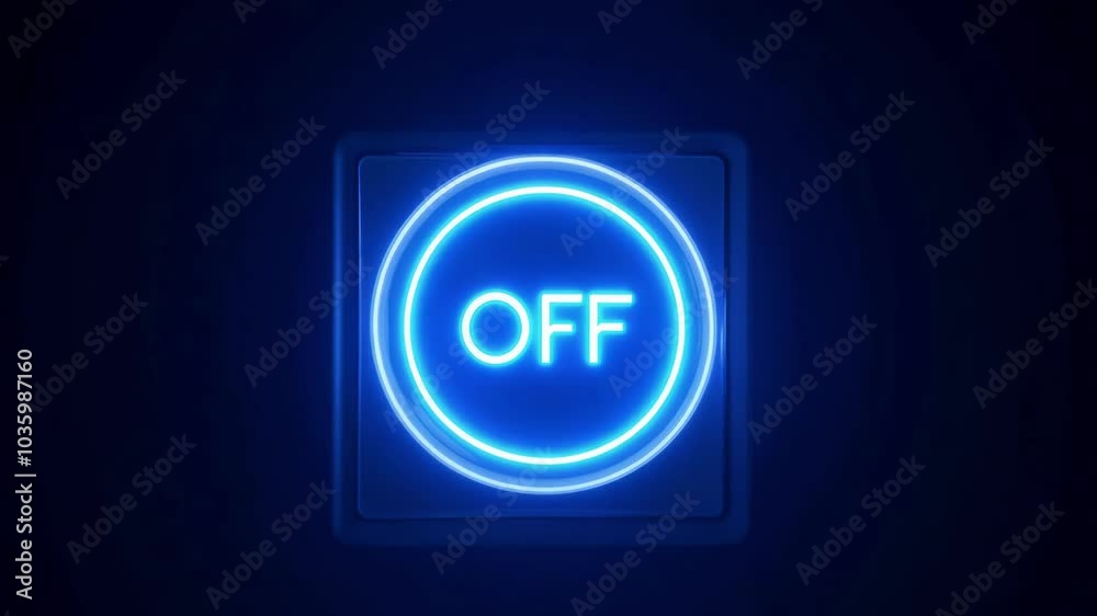 A glowing blue 'Off' button stands out on a dark background, symbolizing the concept of powering down or turning off technology in a clean, simple visual form.
