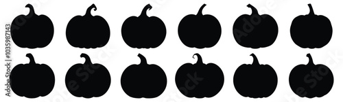 Pumpkin silhouettes set, halloween pack of vector silhouette design, isolated background.