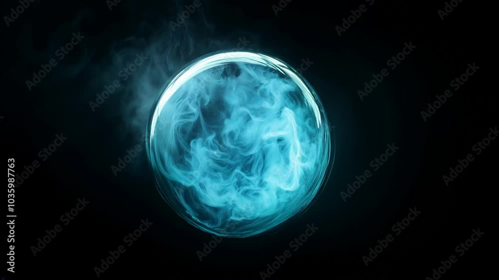 A Mesmerizing Blue Bubble Floating in Darkness A Mesmerizing Blue Bubble Floating in Darkness