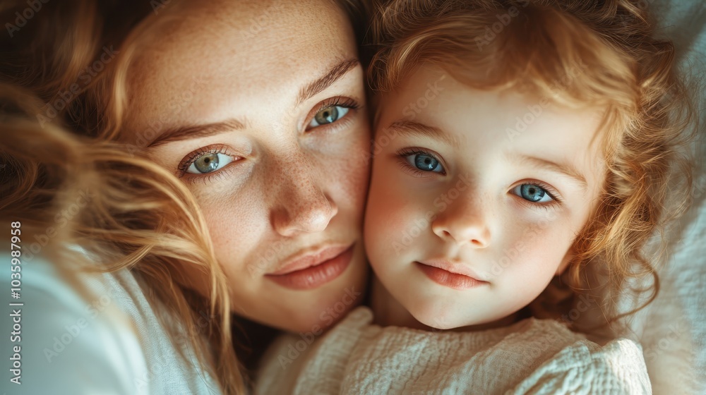 A touching portrait of a mother and her young child sharing a close, intimate moment. Their expressions convey warmth, love, and an unbreakable bond. A touching portrait of a mother and her young child sharing a close, intimate moment. Their expressions convey warmth, love, and an unbreakable bond.