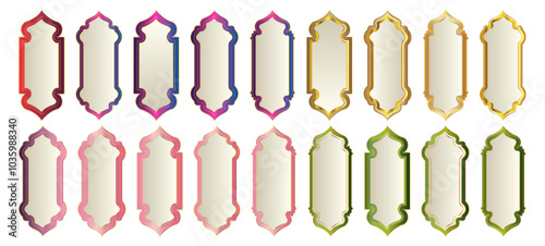 Fairy Tale Arabic Palace Style Border Frame Set with Pink, Purple, Green and Gold Background Collection