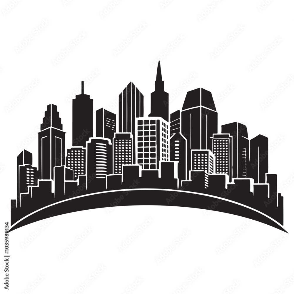 Naklejka premium City skyline silhouette vector black color white background 