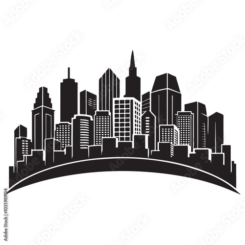 City skyline  silhouette vector  black color white background 