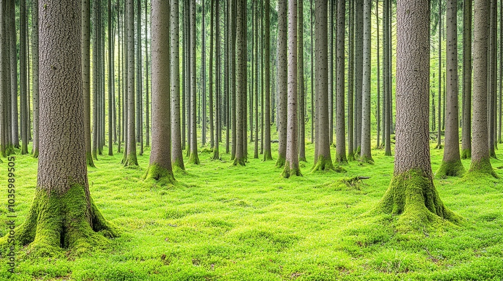 Fototapeta premium Moss Covered Trees in a Lush Forest